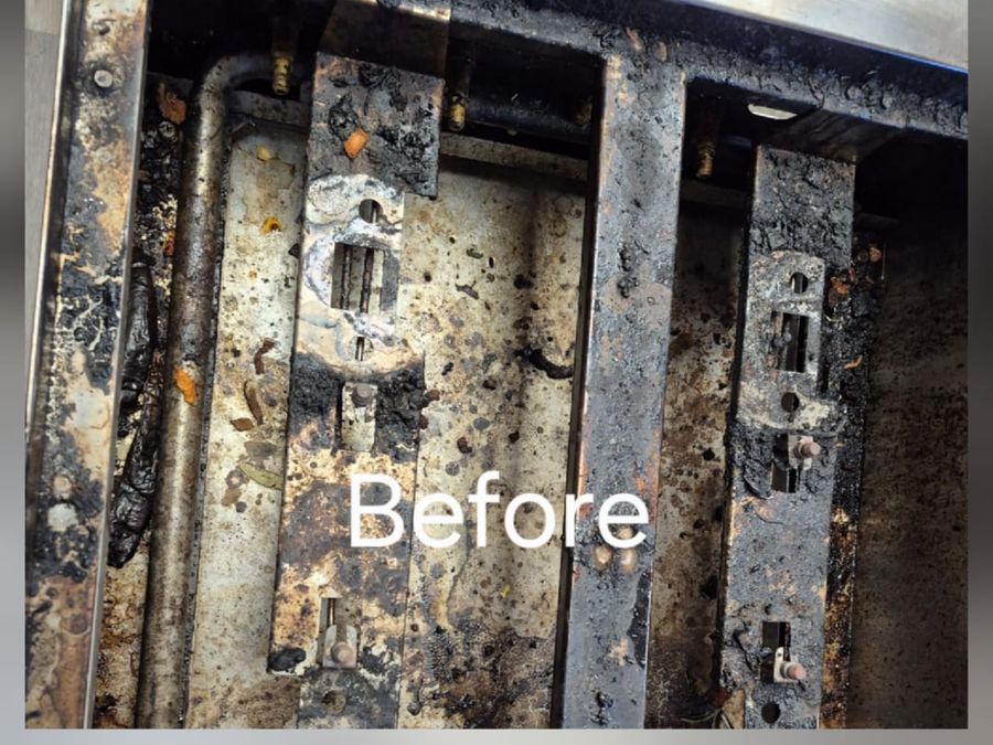 Range burners & cook line — before cleaning
