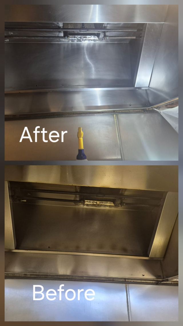 Hood plenum and interior — before and after cleaning